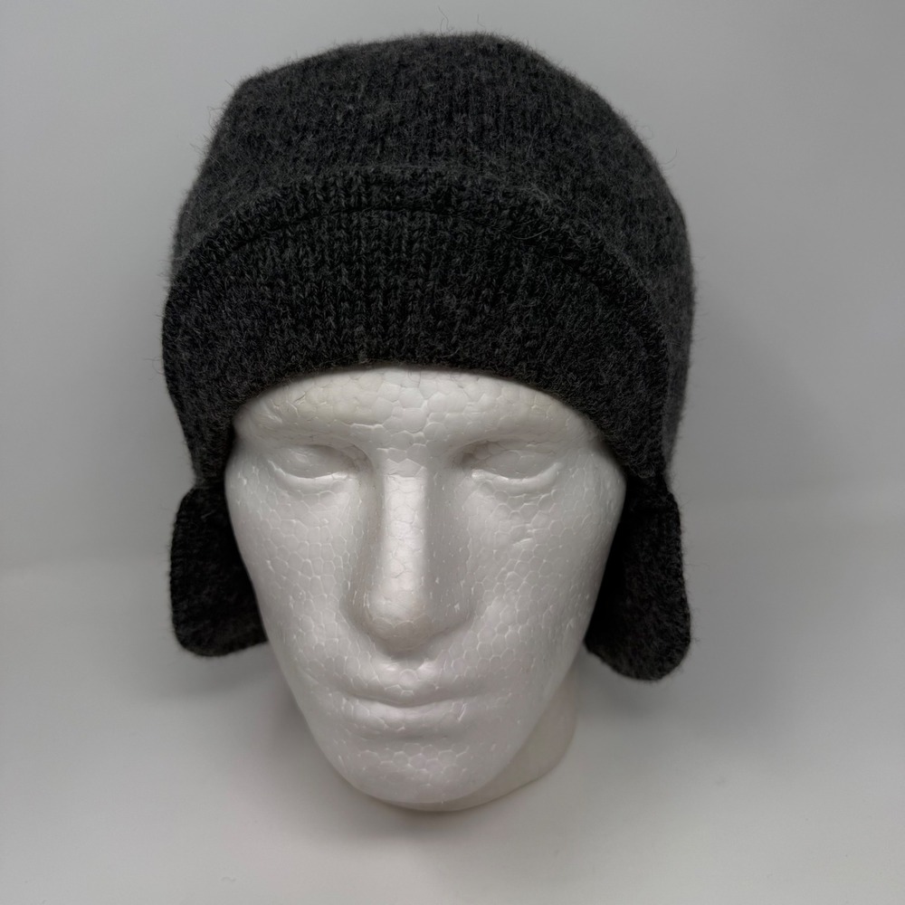 LL Bean Vintage Wool Blend Ear Flap Beanie Hat Gray Made in USA Mens Size L/XL